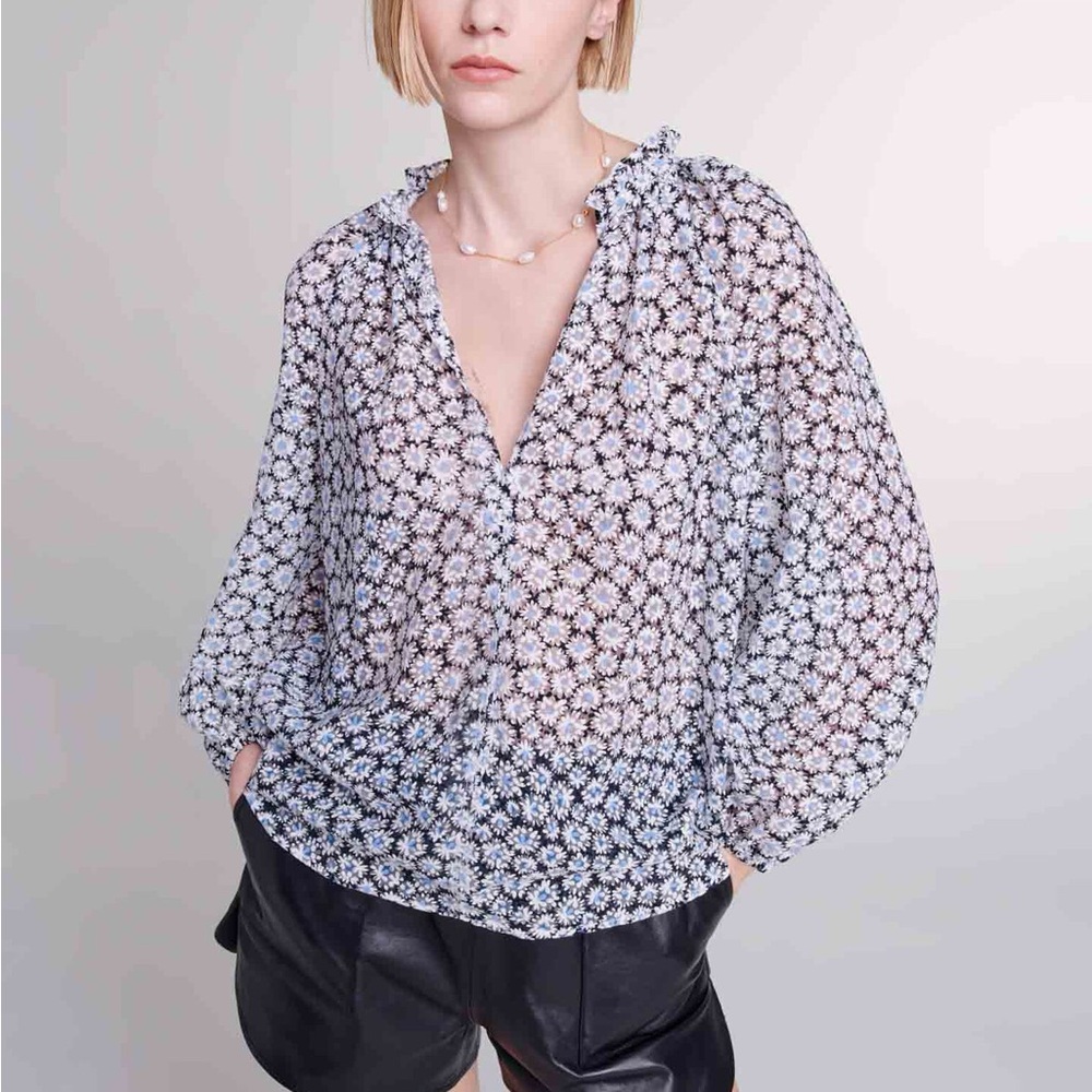 Like New! Maje Black and White 3/4 Sleeve Blouse